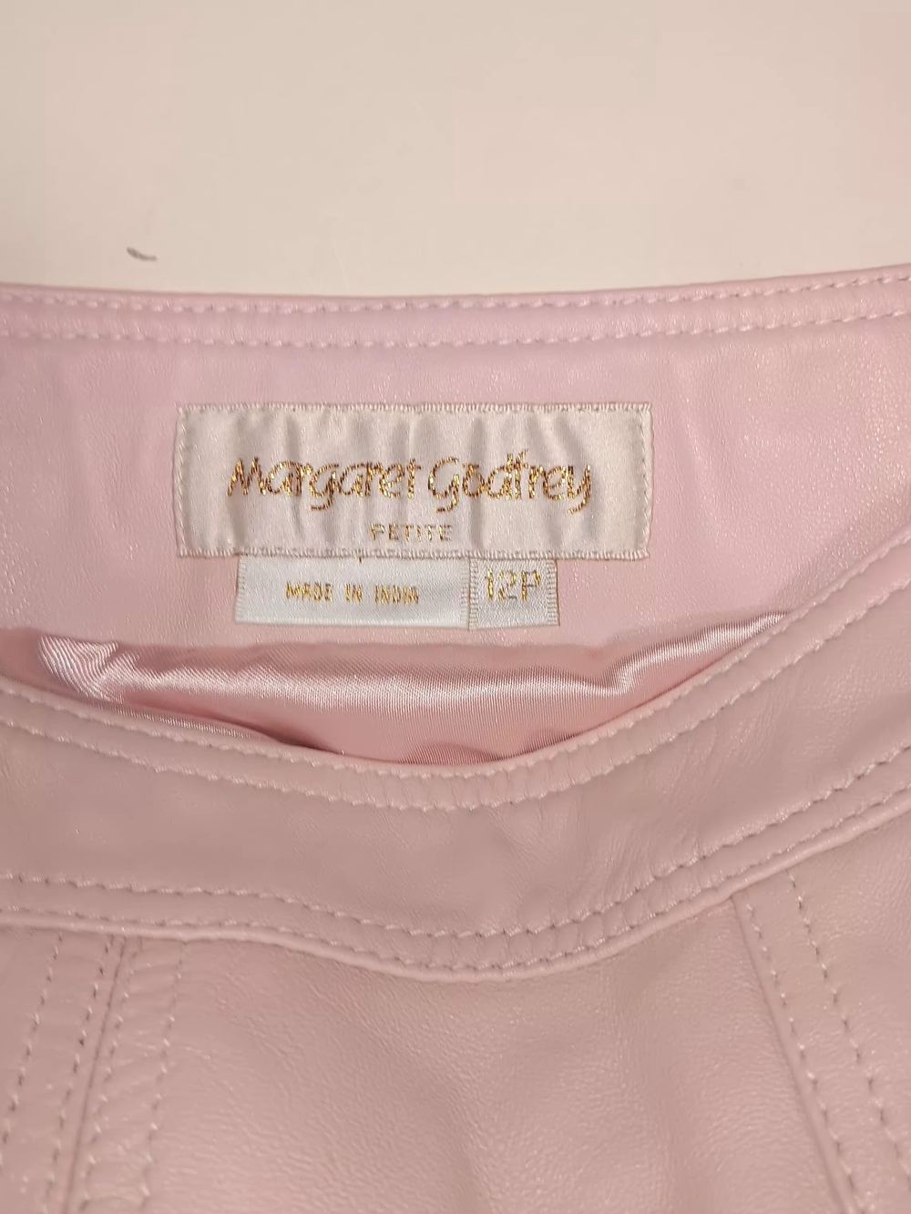 Soft Light Pink Pleated Leather Skater Skirt with Side Tie - Picture 4 of 5
